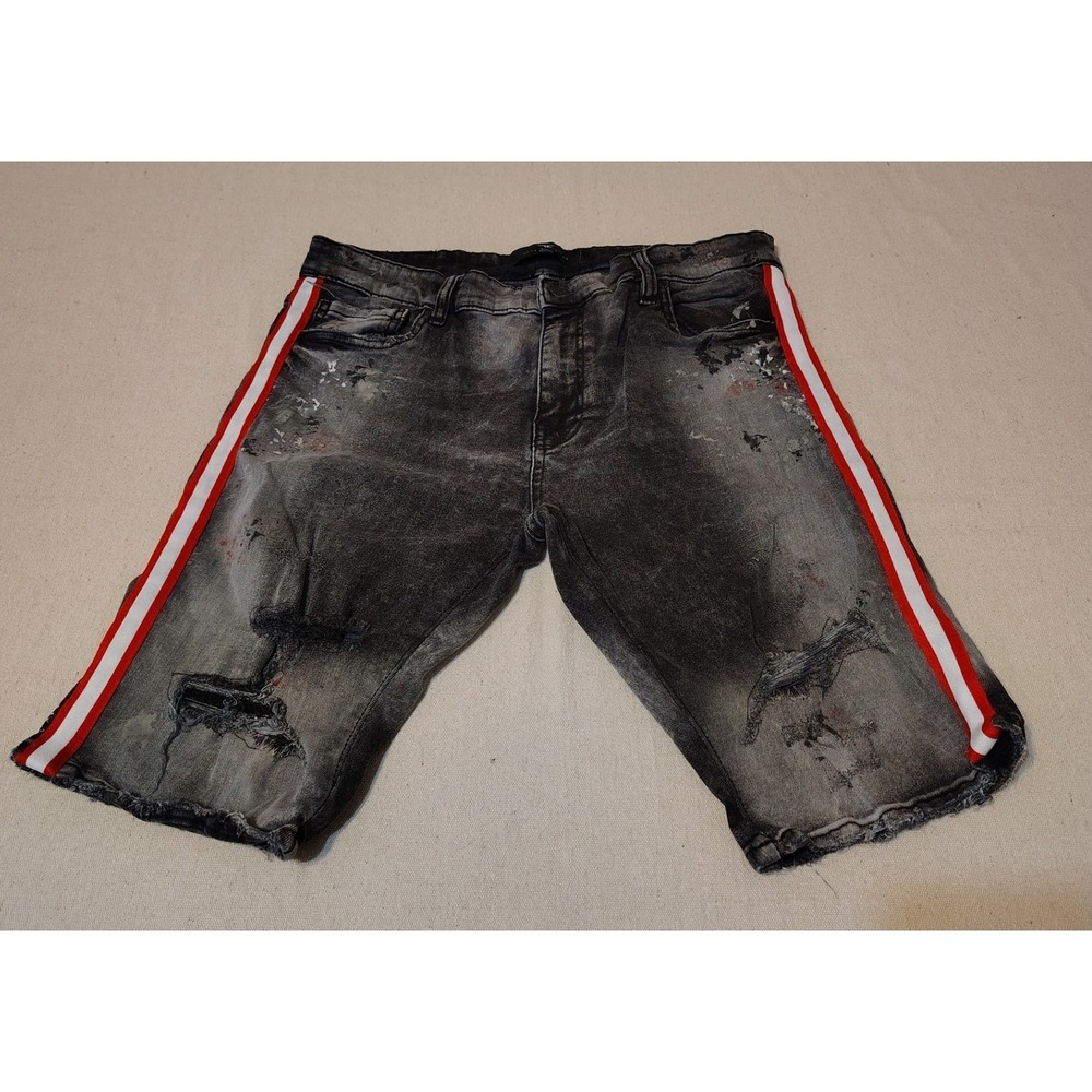 Jordan Craig Legacy Edition Distressed Mens Denim Shorts Paint Splatter Sz 34 OO